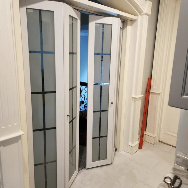 Interior French doors with frosted glass panels